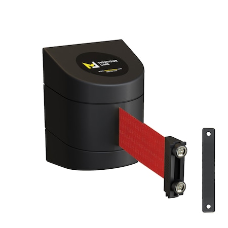 Retractable Belt Barrier, Wall Mount, Black Case Magnetic 20 Ft. Red Belt